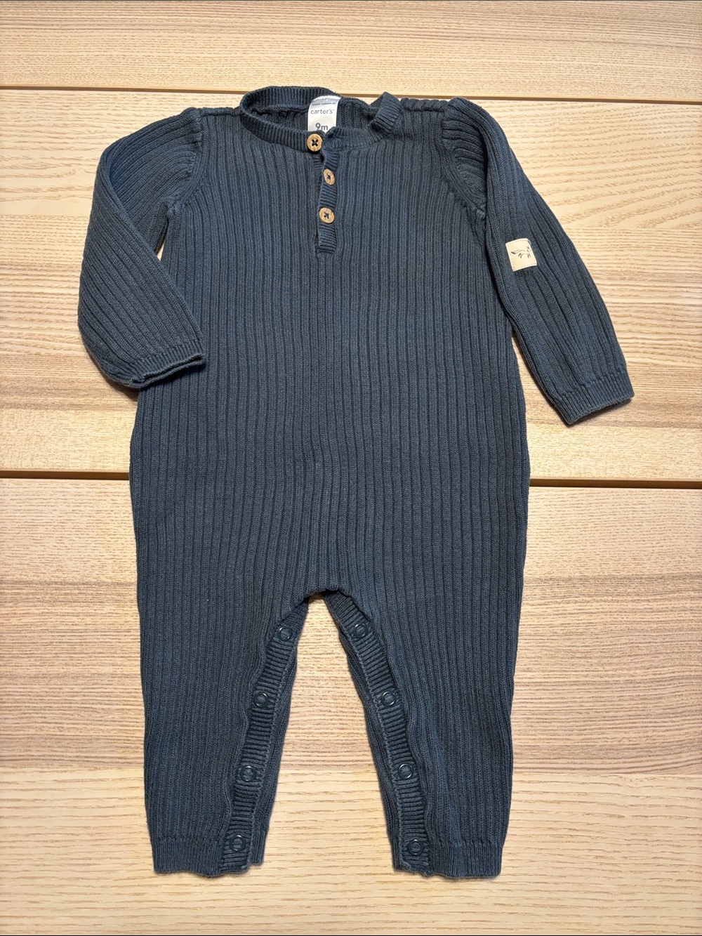 Carter's Dark Navy Ribbed Knit Footed One-Piece
